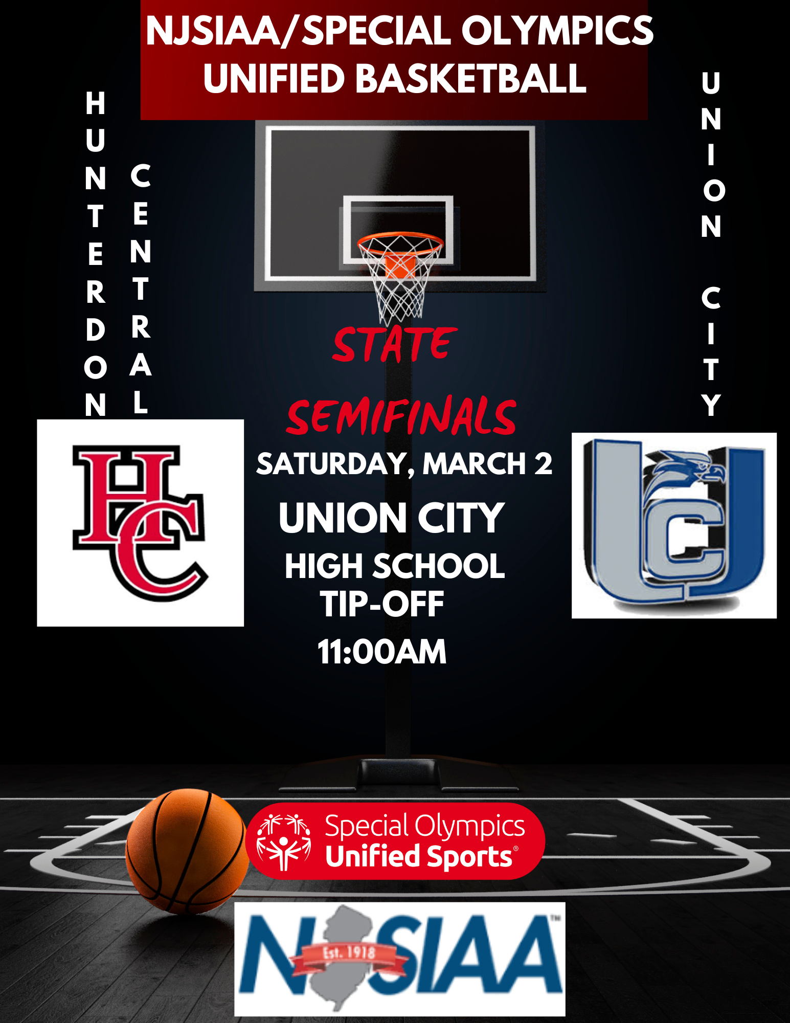 The NJSIAA/Special Olympics Unified Basketball State Semi-Final Flyer