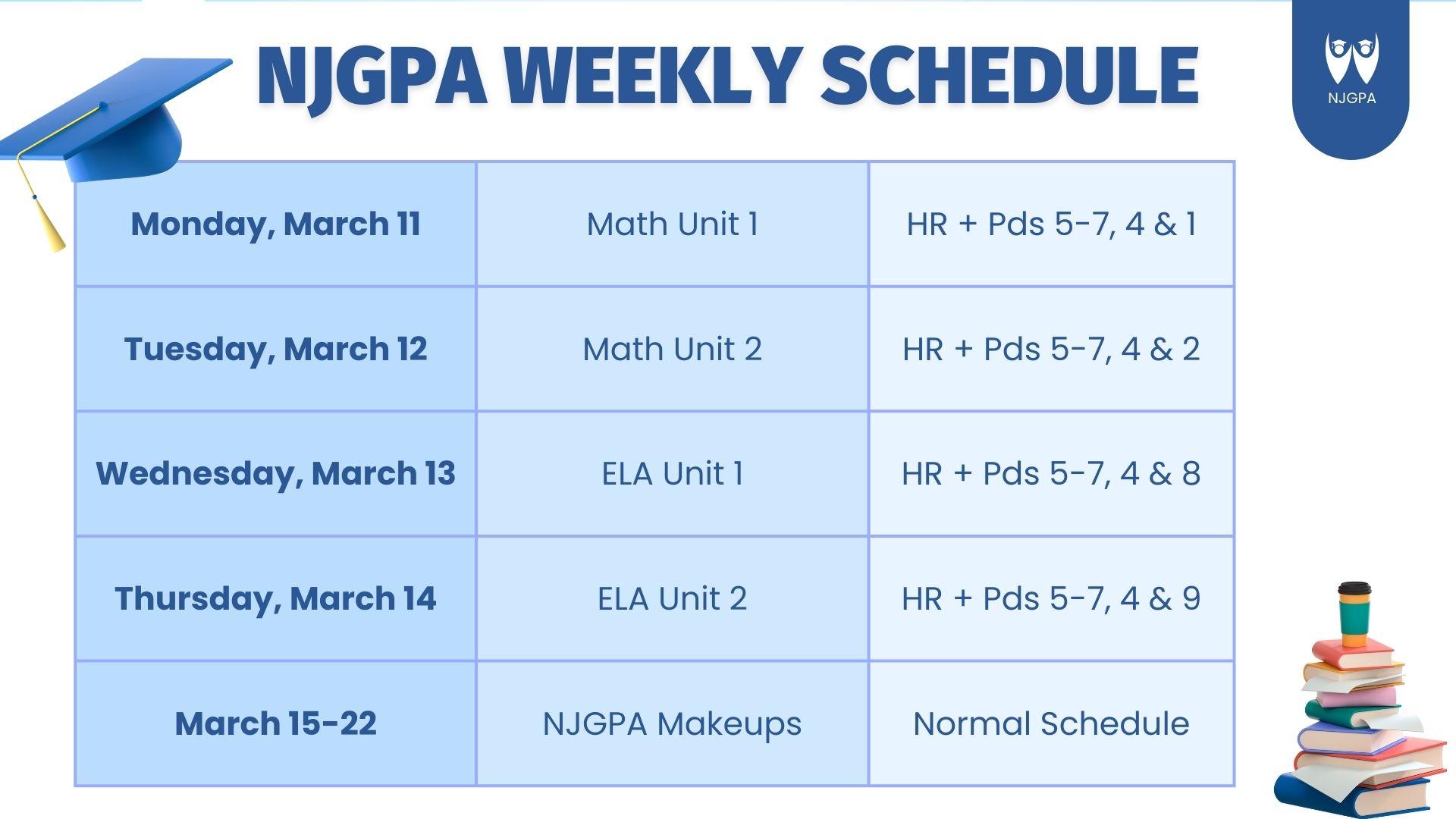 The NJGPA Weekly Schedule